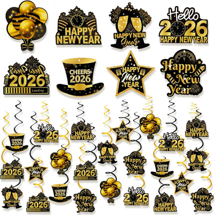Happy New Year 2026 Party Decorations – 32-Pc Hanging Home & Office Set