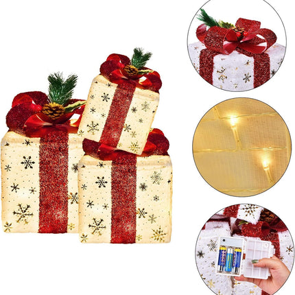 3 Light-Up Christmas Gift Boxes – 60 LED, Battery Operated Holiday Decor