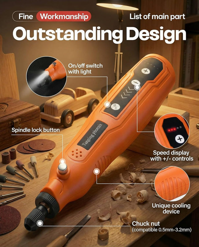 Mini Rotary Tool Kit (45 Pieces) – 5-Speed with LED for Engraving, Polishing & Crafting