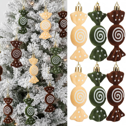 12PCS Christmas Tree Velvet Candy Ornaments – Flocked Glitter Hanging Decor
