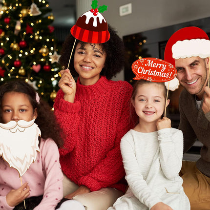 32PCS Christmas Photo Booth Props – Fun Holiday Selfie Props for Kids & Adults