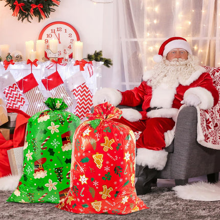 2-Piece Large Christmas Gift Bags Jumbo 36" x 49" Reusable Holiday Drawstring Bags