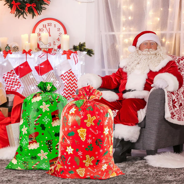 2-Piece Large Christmas Gift Bags Jumbo 36" x 49" Reusable Holiday Drawstring Bags