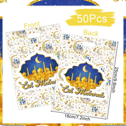 50 Pcs Ramadan Party Favor Bags - Eid Mubarak Candy Bags for Muslim Decorations