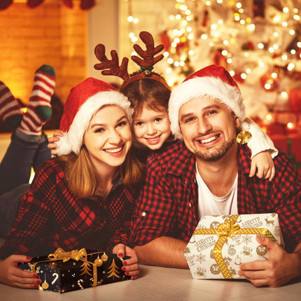 6 Sheets Christmas Wrapping Paper – Black & Gold Snowflake Elk Gift Set
