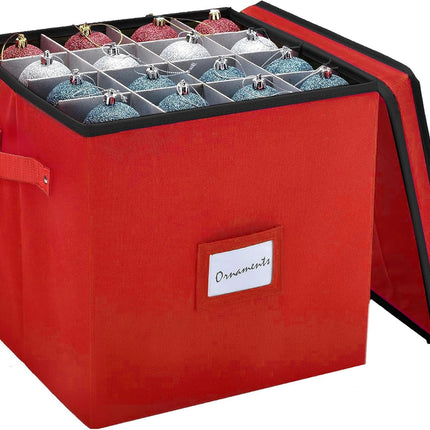 Christmas Ornament Storage Box – Holds 64 Ornaments, Adjustable Dividers