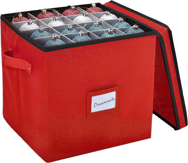 Christmas Ornament Storage Box – Holds 64 Ornaments, Adjustable Dividers