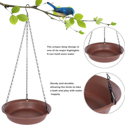 12" Hanging Bird Bath, Outdoor Bird Water Feeder Bowl, Plastic Garden Tray