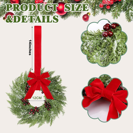 6 Mini Norfolk Christmas Wreaths 15-Inch Real Touch Bow Perfect Kitchen Cabinets & Holiday Decor