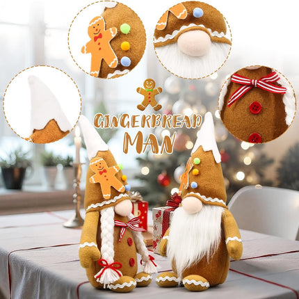 Christmas Gingerbread Gnome Couple – Plush Elf Tomte Doll Ornament Set