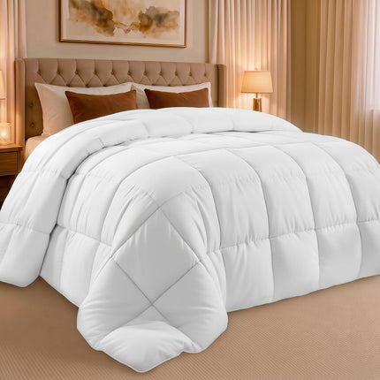 Queen Comforter 88x88 White, Soft Fluffy Down Alternative, All Season, Machine Wash