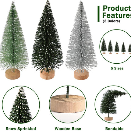 30PCS Mini Christmas Trees – Bottle Brush Trees with Wood Base for Xmas Decor