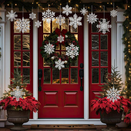 52-Piece Silver Glitter Snowflake Christmas Ornaments for Festive Decorating