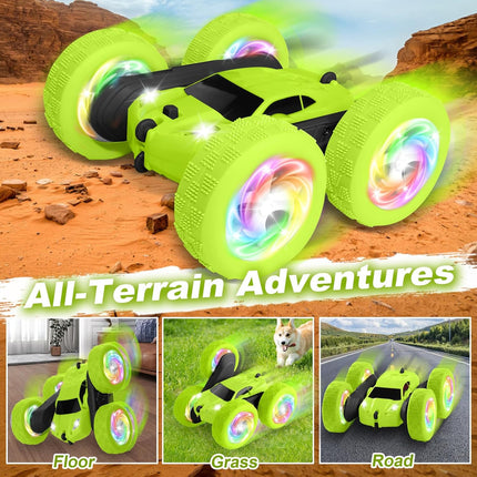 Remote Control Stunt Car 360° Flips RC Crawler with USB-C Battery Green
