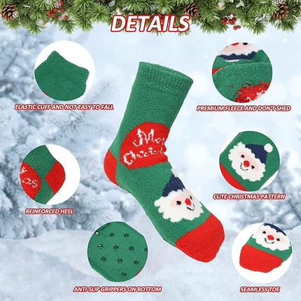 Adult Christmas Fuzzy Socks with Grips Plus Size Warm Cozy Holiday Gift