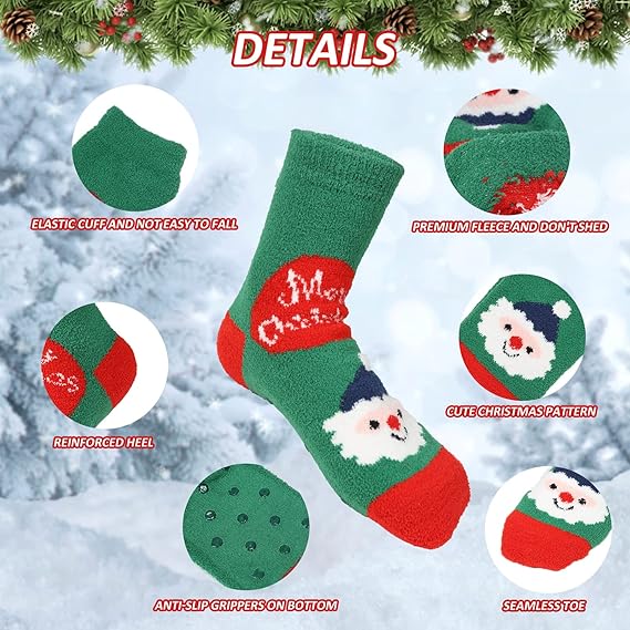 Adult Christmas Fuzzy Socks with Grips Plus Size Warm Cozy Holiday Gift