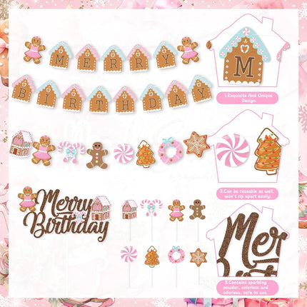 Christmas & Birthday Party Decorations – Pink Gingerbread Man Theme for Merry Birthday Fun