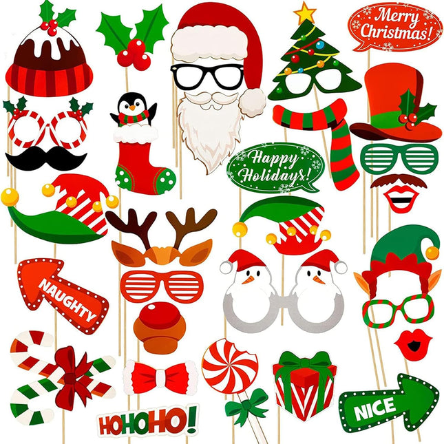32PCS Christmas Photo Booth Props – DIY Selfie Props for Kids & Adults