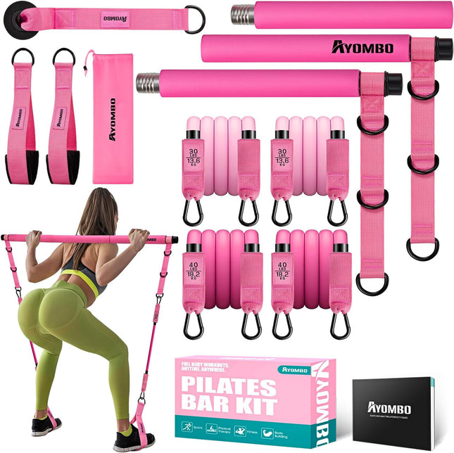Pilates Workout Bar Kit: Adjustable Resistance Bands for Full-Body Strength Training at Home