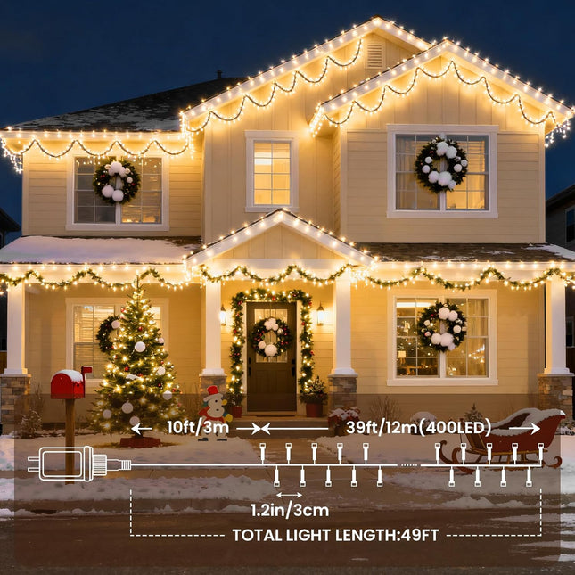 Cluster Christmas Fairy Lights – 400 LED, Warm White, 49FT with Timer