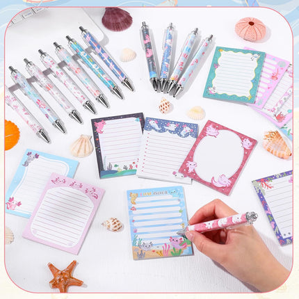 24 Pcs Axolotl Sticky Notes with Pens – 3x4 Inch, Cute Animal To-Do List, Black Ink
