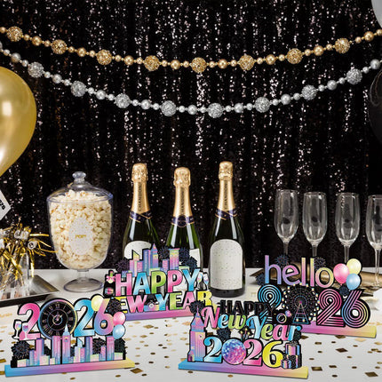 4-Piece 2026 New Year Eve Table Decorations – Colorful Wood Tabletop Set