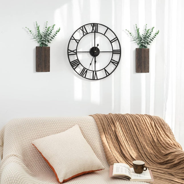 2-Pack Wooden Wall Planter Vases – Farmhouse Decor with Fake Eucalyptus Greenery