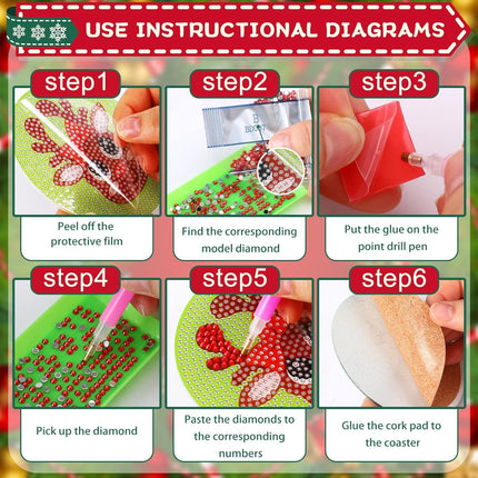 8 PCS Christmas Diamond Art Coasters with Holder DIY Craft Kit for Adults & Kids