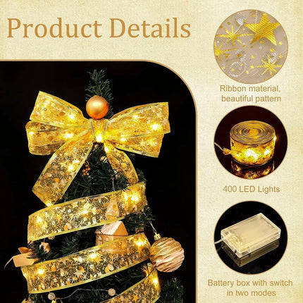 Christmas Ribbon Fairy Lights – 16.4ft 50 LED Battery Operated Warm Light