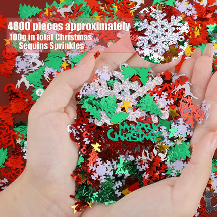 Christmas Embossed Confetti Set, 4800 Pieces, Multicolored PVC, 100g for Festive Parties