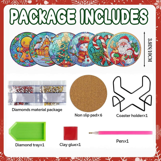 6PCS 5D Diamond Painting Coasters Kits with Holder – Small DIY Diamond Art Coaster Kits