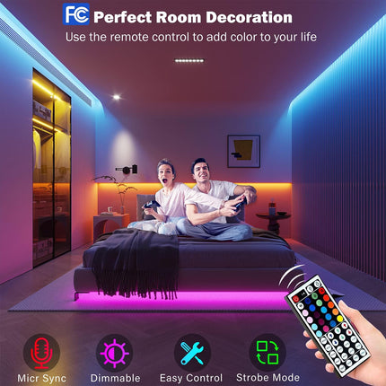 100ft LED Strip Lights, RGB Color Changing Music Sync Lights with App Control