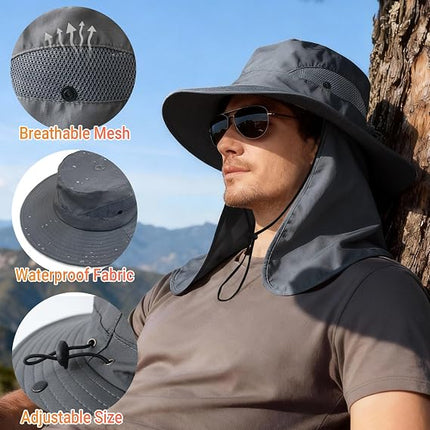 UPF 50+ Sun Hat with Neck Flap, Wide Brim, Adjustable, Foldable & Water Resistant