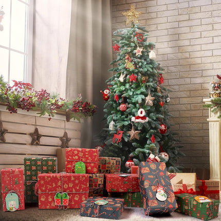 Christmas Gift Wrapping Paper Set – 12 Sheets of Classic Kraft Holiday Wrap with Gift Tags