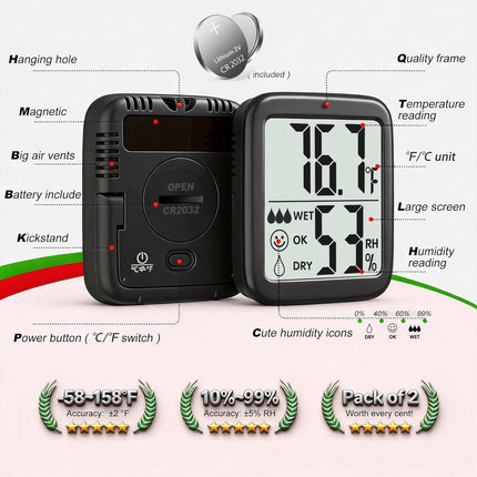 2-Pack Digital Room Thermometer & Hygrometer – Indoor Temp & Humidity Meter