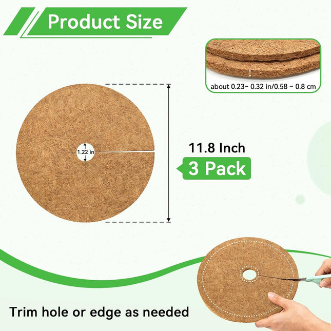 3 Pack 11.8 Inch Coconut Coir Mulch Rings Natural Tree Protector Mats for Indoor Outdoor Plants