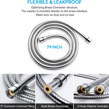 Durable Stainless Steel Shower Hose – 79" Extra Long, Handheld, Chrome