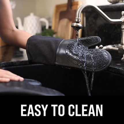 Ultra Heat Resistant Silicone Oven Mitts – 13.7", Cotton Lined, Black