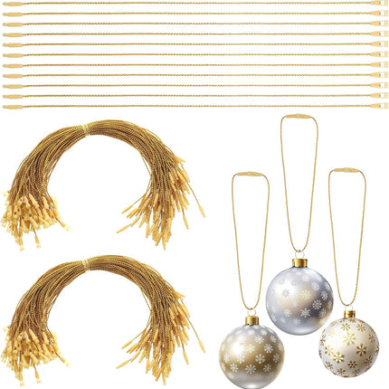 200pcs Gold Ornament Hanger Strings – Precut Metallic Ribbons for Xmas Décor