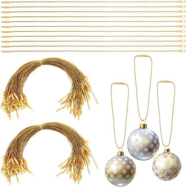 200pcs Gold Ornament Hanger Strings – Precut Metallic Ribbons for Xmas Décor