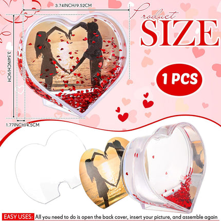 Christmas Glitter Photo Frame – Heart Acrylic Liquid Snow Globe 3.74x3.54"