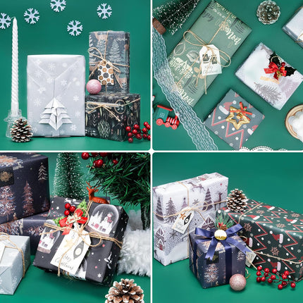 Christmas Wrapping Paper Set – 8 Sheets Pine Snowflake Gift Wraps 27.6x19.7"