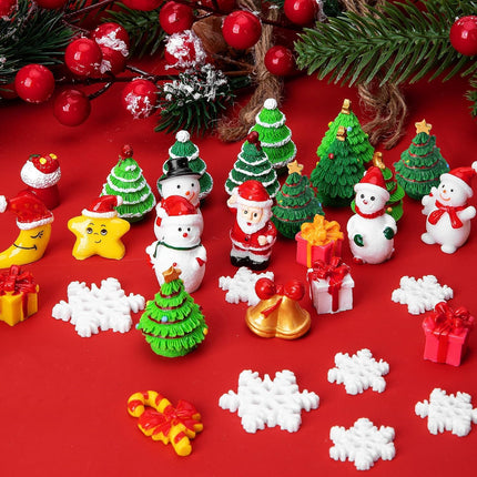 37PCS Miniature Resin Christmas Figurines – Tiny Christmas Trees, Snowman, and Santa Decorations
