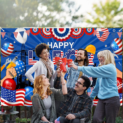 Happy Labor Day Backdrop Banner Party Decorations Photo Booth Prop