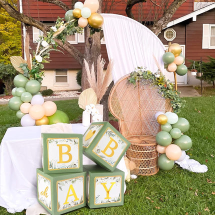 4Pcs Baby Shower Balloon Boxes with Letters Sage Green Gender Reveal Decor
