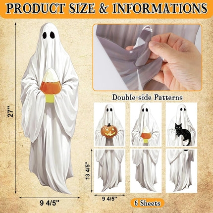 3-Piece Large Halloween Ghost Window Clings, Pumpkin Cat Reusable Glass Decals
