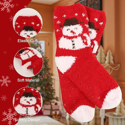 6-Pair Set of Adult Christmas Socks – Cozy, Fuzzy, Plus-Size Holiday Warmth