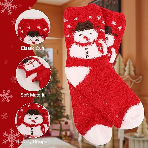 6-Pair Set of Adult Christmas Socks – Cozy, Fuzzy, Plus-Size Holiday Warmth