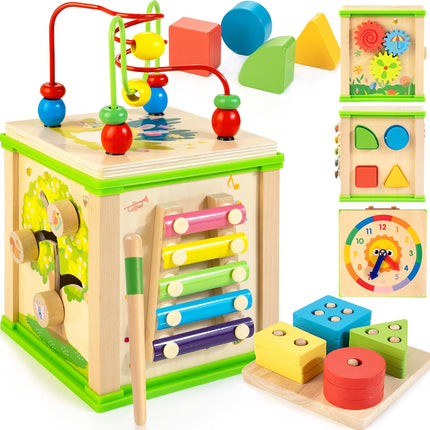 Wooden 7-in-1 Activity Cube – Montessori Educational Toy for Toddlers 1–3