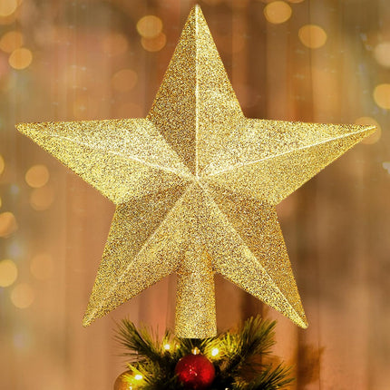 Glittery Christmas Star Tree Topper, Holiday Tree Decoration for Xmas Ornament